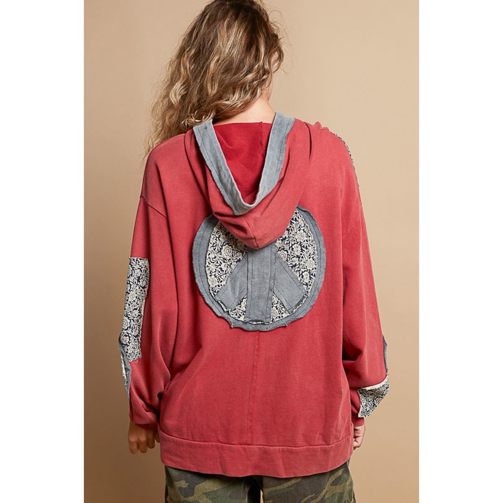 POL Red Floral Peace Patch Vintage Washed Hoodie - Picture 6 of 7